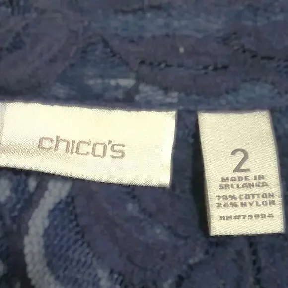 Chicos Navy Lace Moto Jacket Blue Sheer Zip Front Cuffs Long Sleeve Feminine - Picture 4 of 10